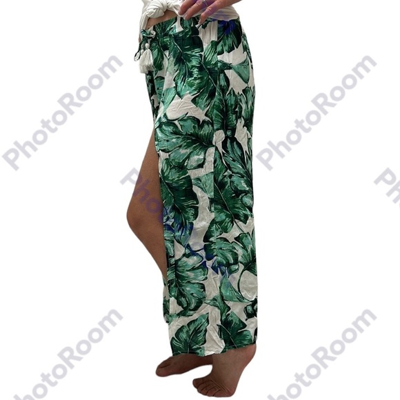 Japna Other - goa Beachwear By Japna | Slit Beach Pants Monstera Leaf Green Swim Palazzo S